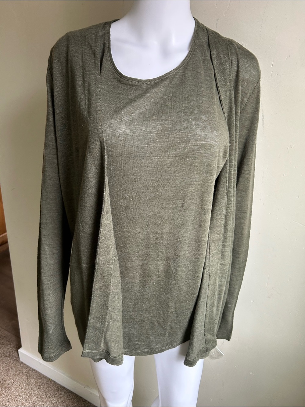▶️ J Jill Love 100% Linen Cardigan Tank Set Womens M Green Coastal Minimalist - Picture 13 of 14